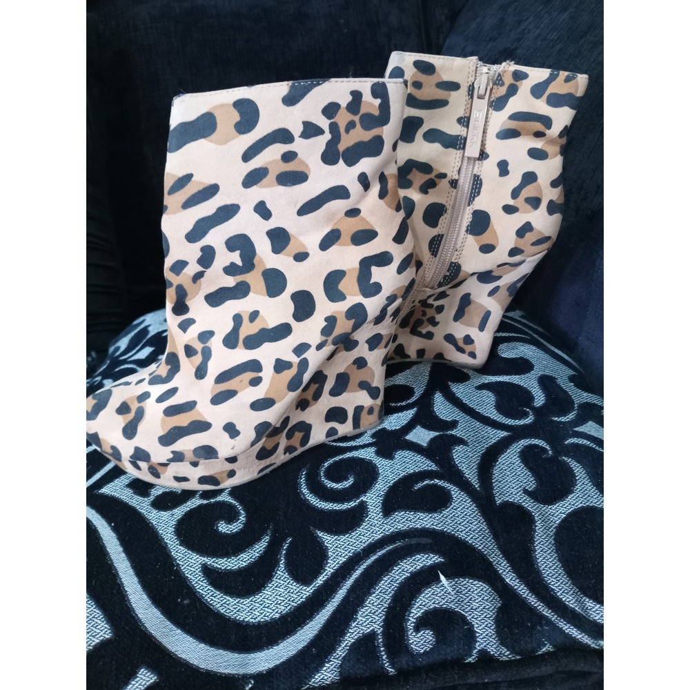 Shiekh Ceasar-01N Leopard Print Wedge Ankle Boots Tan Brown Animal Booties 6